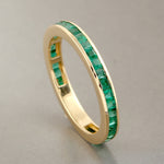 18k Yellow Gold Natural Emerald Band Ring Women Jewelry