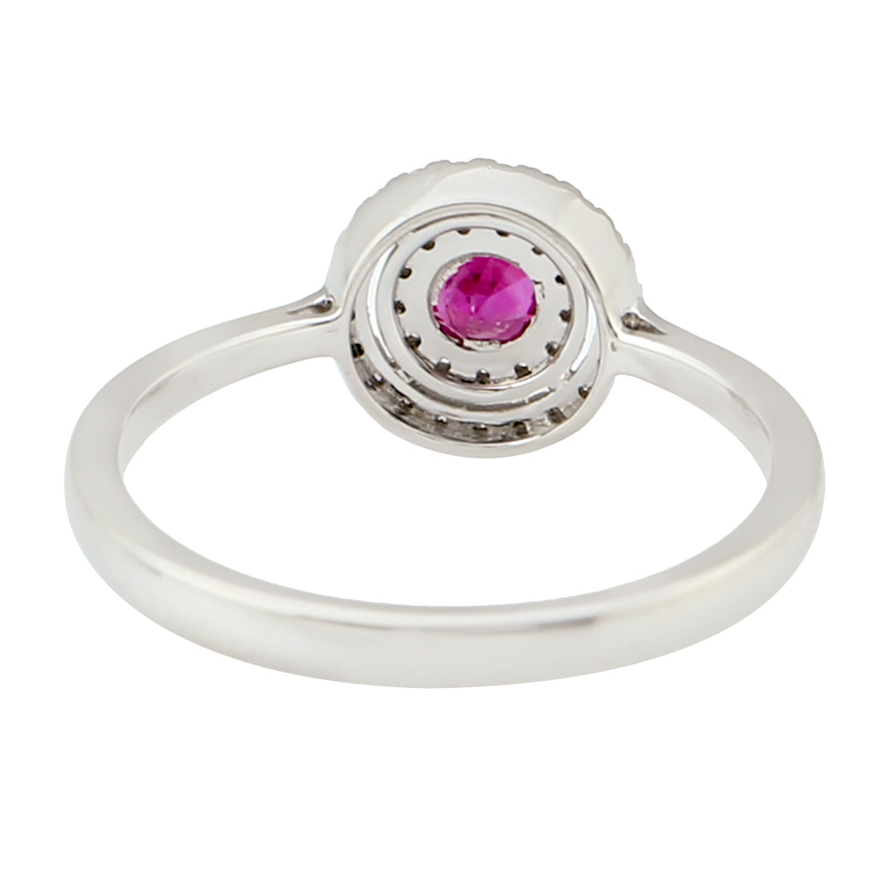 Natural Ruby & Pave Diamond Double Halo Ring In 18k White Gold For Her