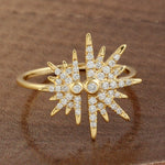 18k Gold Star Brust Pave Dimaond Ring Handmade Jewelry