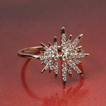 18k Rose Gold Star Brust Pave Dimaond Ring Handmade Jewelry