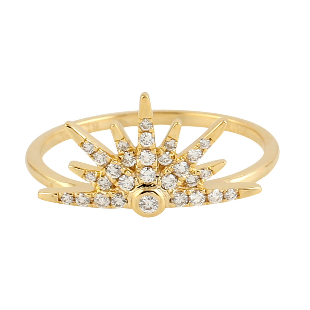 18k Yellow Gold Pave Diamond Star Brust Ring Women's Jewelry