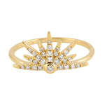 18k Yellow Gold Pave Diamond Star Brust Ring Women's Jewelry