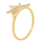 18k Yellow Gold Pave Diamond Star Brust Ring Women's Jewelry