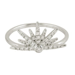 18k White Gold Pave Diamond Star Brust Ring Women's Jewelry