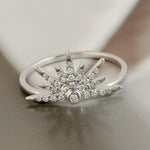 18k White Gold Pave Diamond Star Brust Ring Women's Jewelry