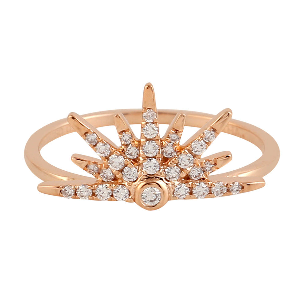 18k Rose Gold Pave Diamond Star Brust Ring Women's Jewelry