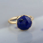 Natural Lapis Lazuli Statement Band Ring Solid 18k Yellow Gold Jewelry