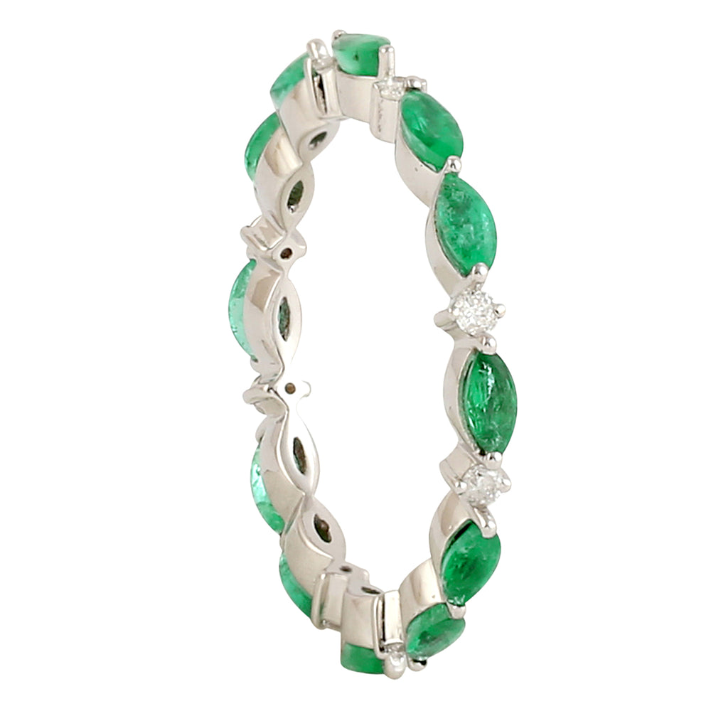 18k White Gold Marquies Emerald Band Ring Handmade Jewelry