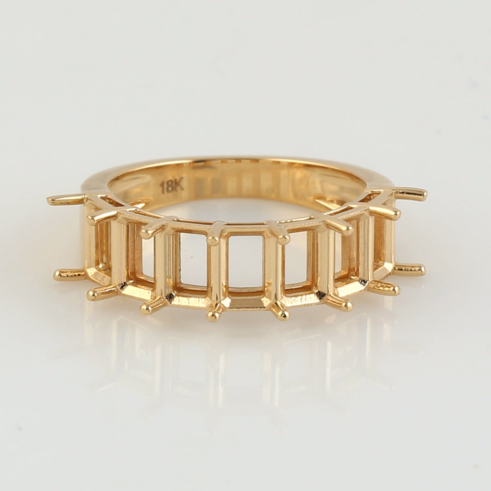 Handmade Solid 18k Yellow Gold Prong Set Semi Mount Band Ring Jewelry Making Accessory