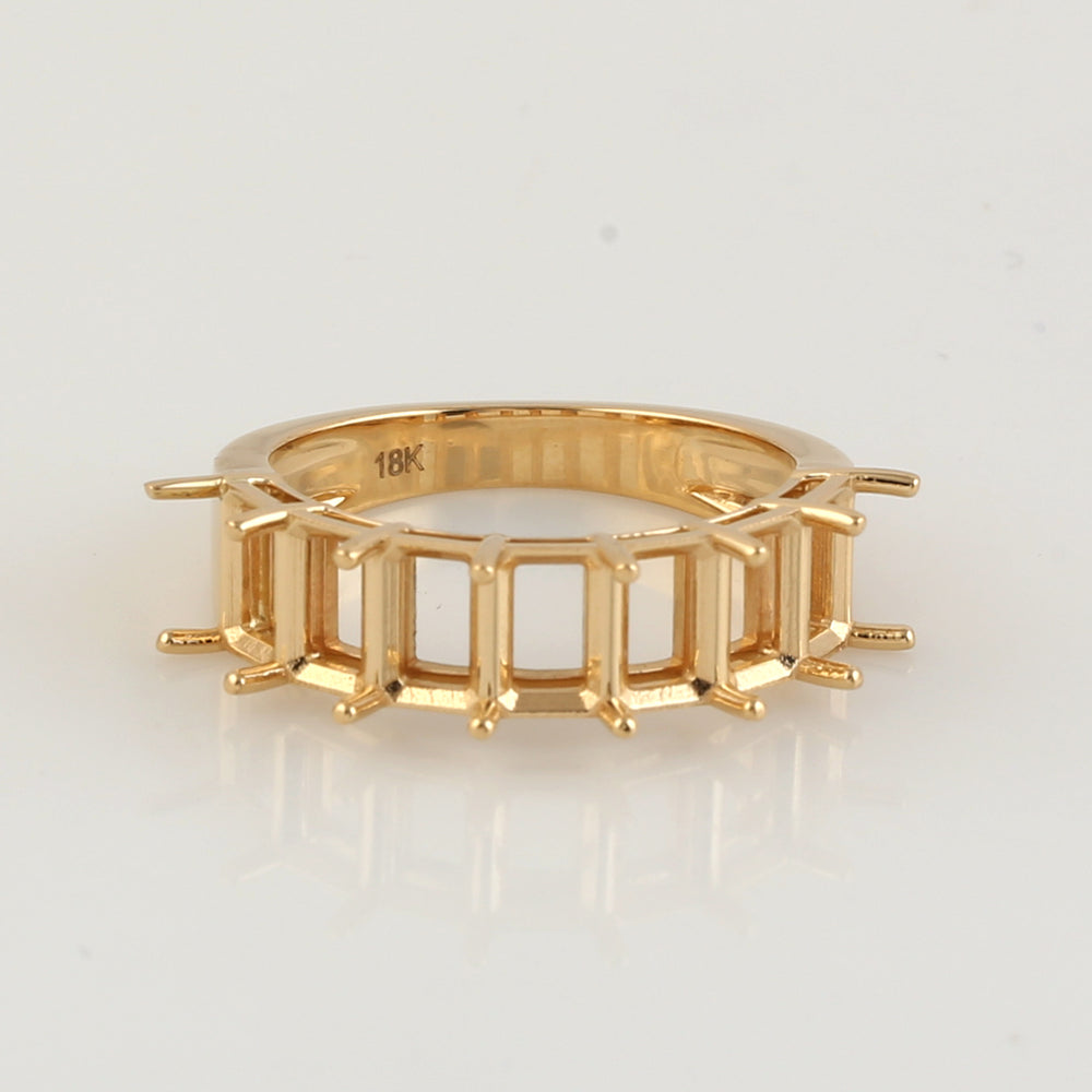 Handmade Solid 18k Yellow Gold Prong Set Semi Mount Band Ring Jewelry Making Accessory