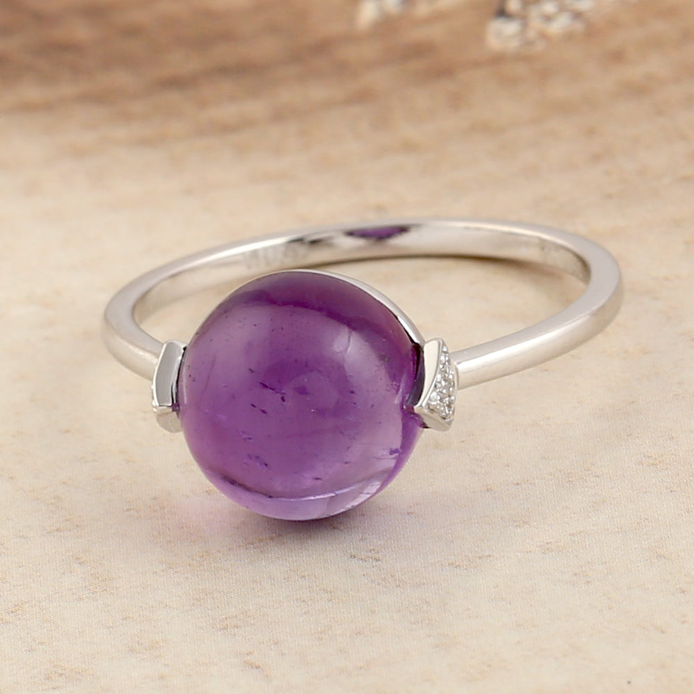 Amethyst Gemstone Pave Diamond Designer Ring In 18k White Gold