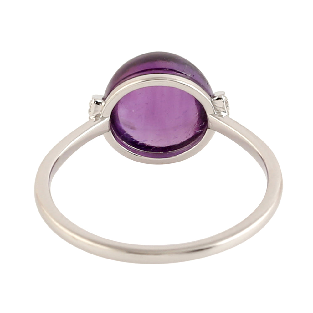 Amethyst Gemstone Pave Diamond Designer Ring In 18k White Gold