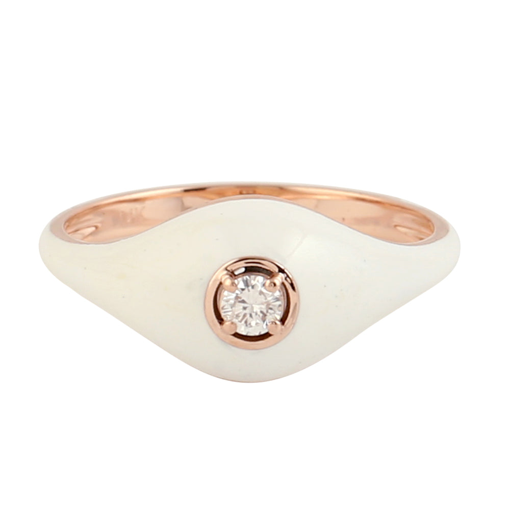 Prong Set Natural Diamond Solitaire Enamel Ring In 14k Rose Gold Designer Jewelry For Her