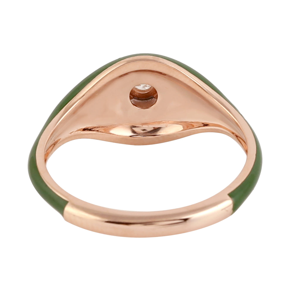 14k Rose Gold Natural Diamond Solitaire Ring Designer Enamel Jewelry