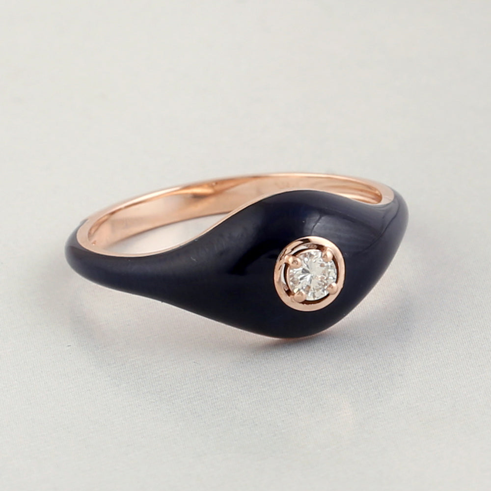 Natural Diamond 14k Rose Gold Enamel Ring Jewelry For Women