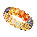 18k Yellow Gold Oval Multicolor Sapphire Gemstone Band Ring For Wedding Gift