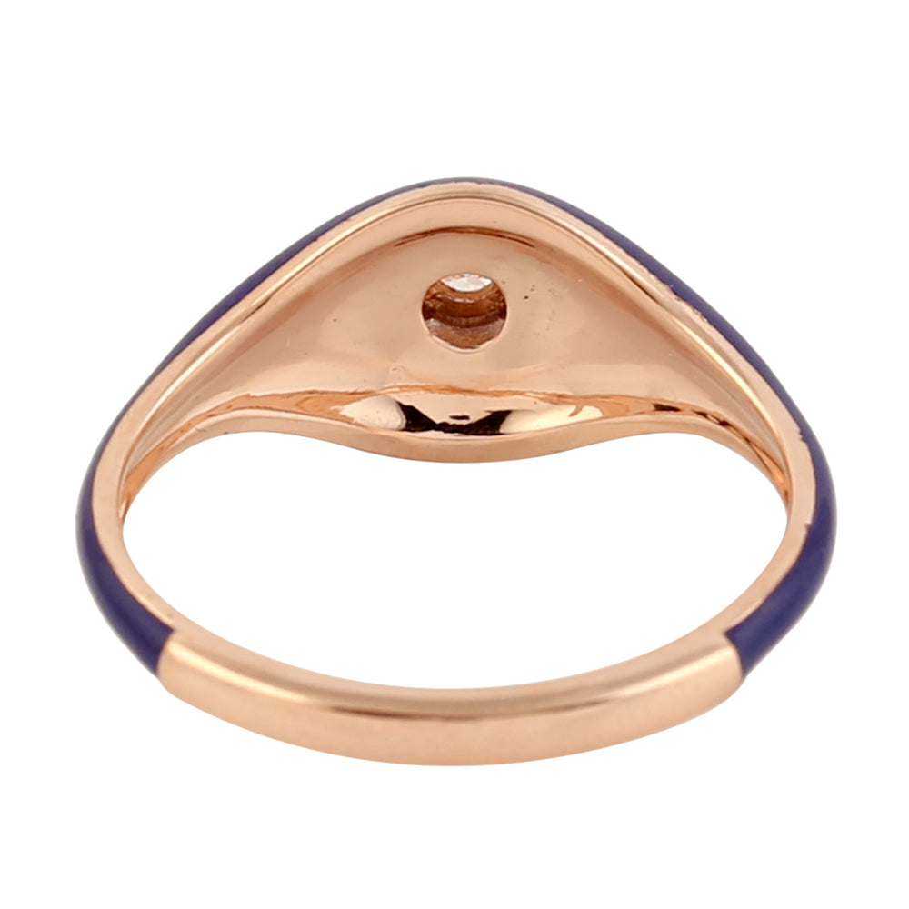 Solid 14k Rose Gold Prong Set Natural Diamond Solitaire Band Ring Fine Enamel Jewelry