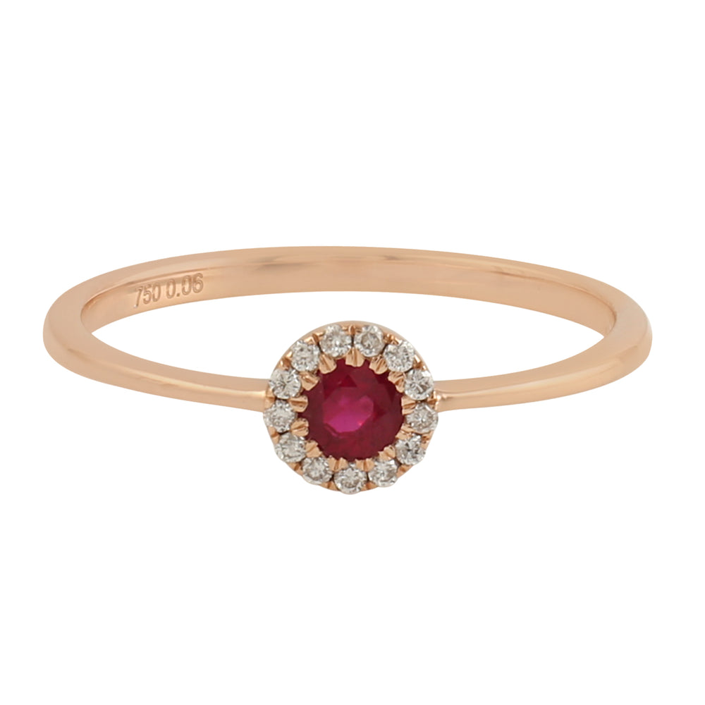 18k Rose Gold Prong Ruby Pave Diamond Halo Designer Ring For Her