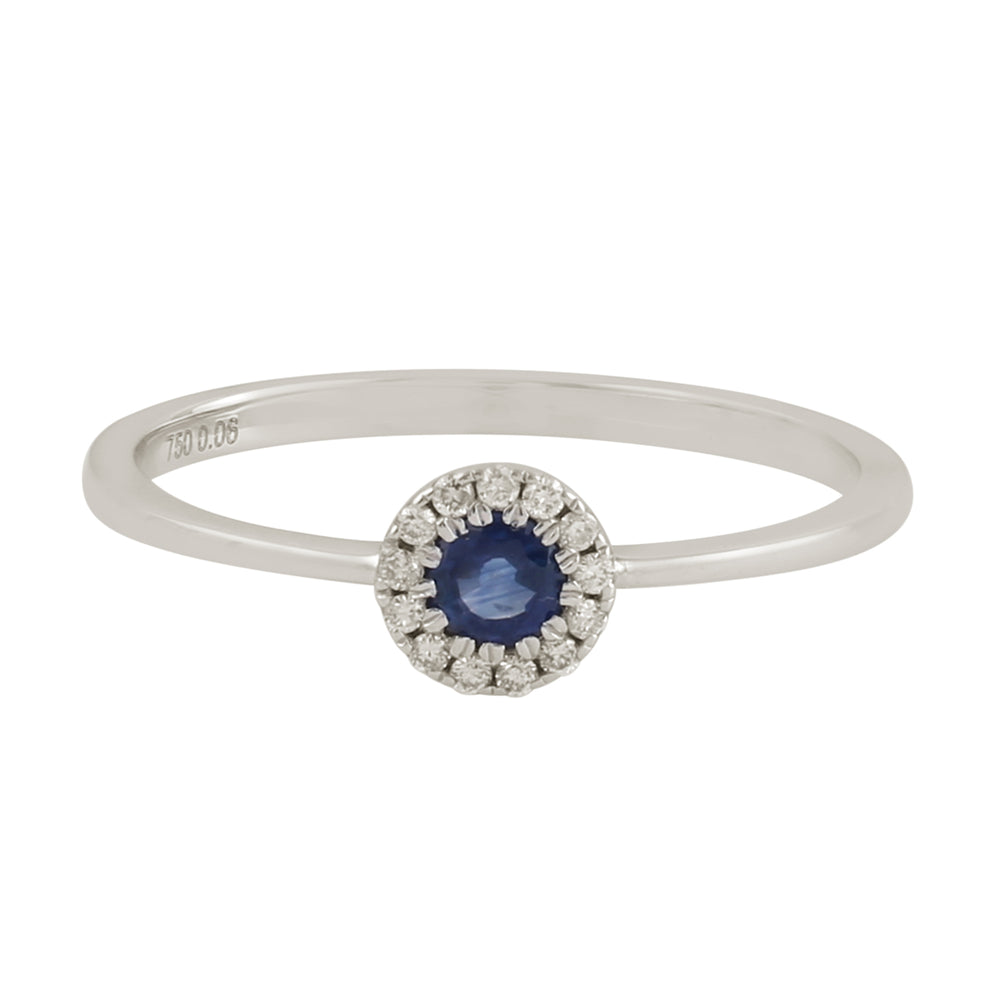Blue Sapphire Pave Diamond Halo Ring in 18k White Gold – Elegant Gift for Her