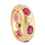 Gyspy Set Natural Ruby & Pave Diamond Band Ring Jewelry In 18k Yellow Gold Gift