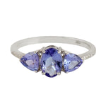 Natural Tanzanite Diamond Accent Three Stone Ring Jewelry In 10k White Gold Fine Jewelry