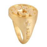 Pabe Diamond Aries Zodiac Sign Signet Ring In 14k Gold