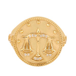 14k Gold Pave Diamond Libra Zodiac Signet Ring For Gift