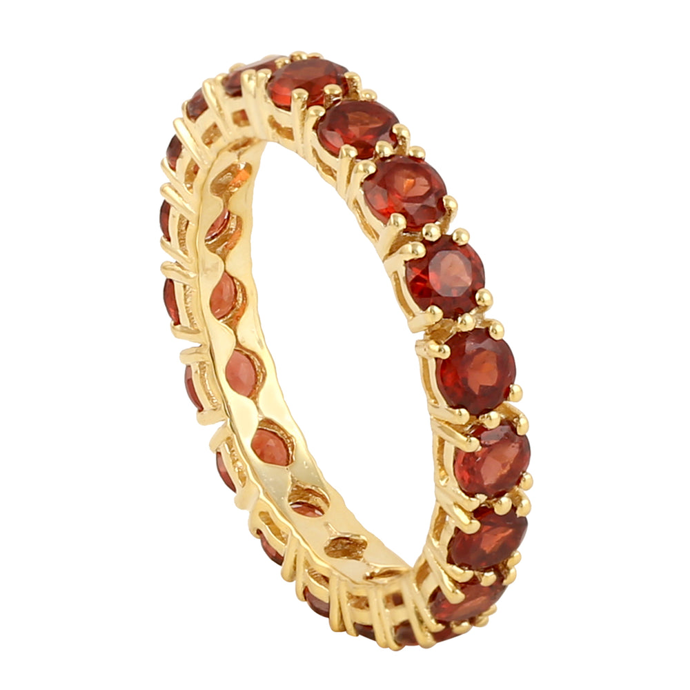 Red Garnet Band Ring Fine Jewelry In Gold plated Sterling Silver For Gift