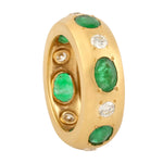 Gypsy Set Natural Emerald & Diamond Band Ring In 18k Yellow Gold Jewelry