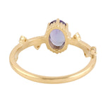 Natural Tanzanite Pave Diamond Delicate Ring In 14k Yellow Gold