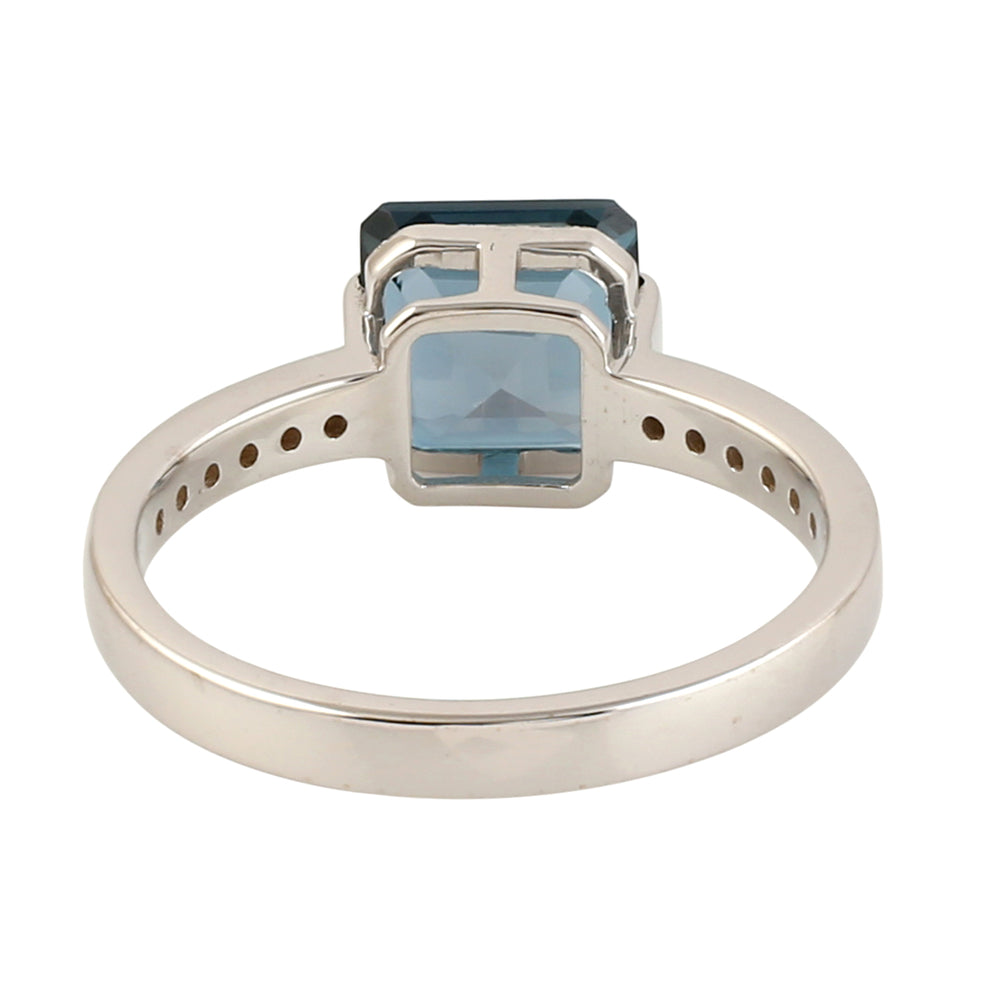 Square London Topaz Pave Diamond Solitaire Ring In 18k White Gold