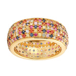 Multicolor Sapphire Wide Band Ring In 18k Yellow Gold For Gift