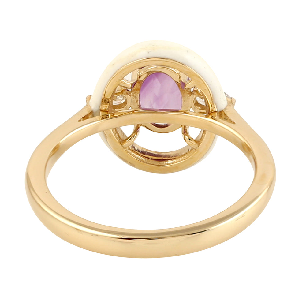 Prong Set Oval Cut Amethyst Rose Cut Diamond Enamel In 14k Yellow Gold