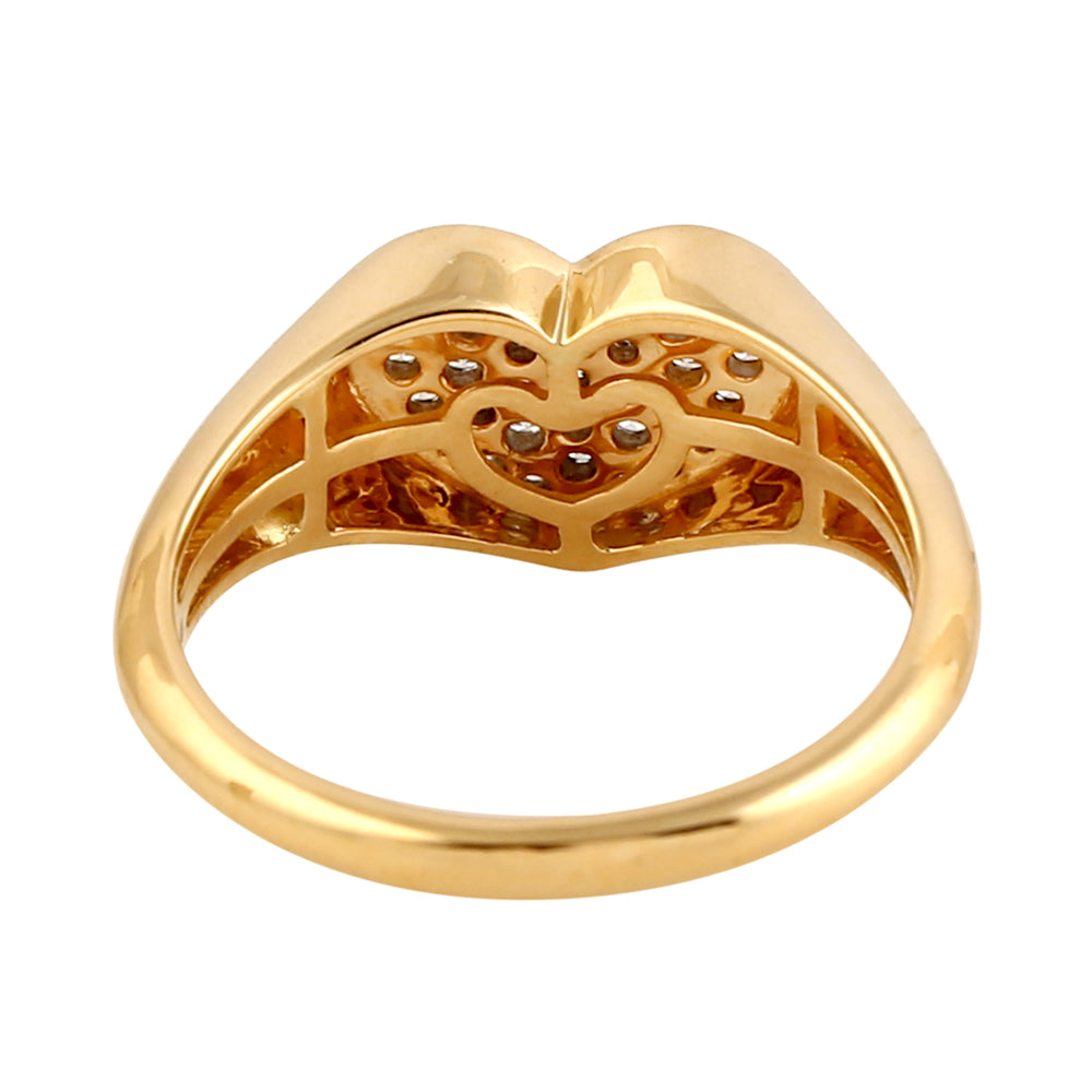 Natural Studded Diamond Heart Design Ring Jewelry In Solid 18k Yellow Gold