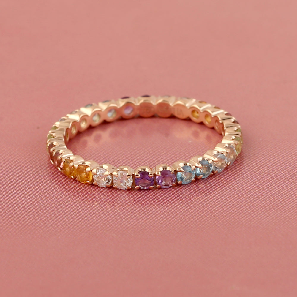 Multiple Gemstone Stackable Band Ring In 18k Rose Gold Fine Jewelry