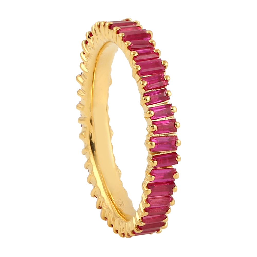 Prong Set Baguette Ruby Precious Gemstone Band Ring Precious Gemstone Jewelry In 18k Yellow Gold