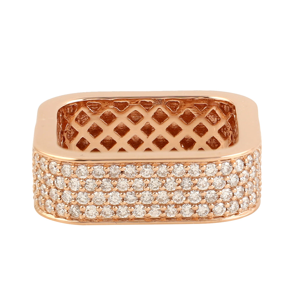 Micro Pave Diamond Wide Band Square Ring Jewelry In 18k Rose Gold Jewelry