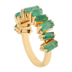 Prong Cut Baguette Emerald Gemstone Half Eternity Band Ring In 18k Yellow Gold