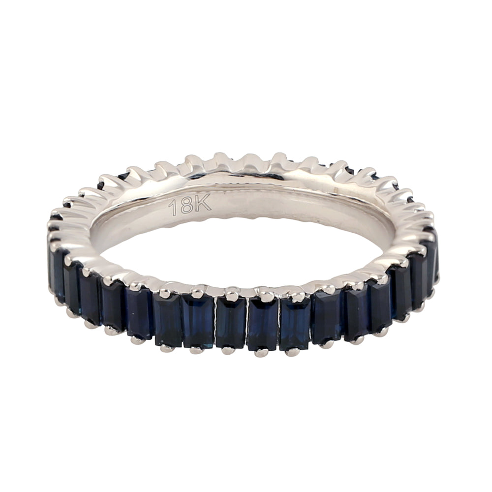 Baguette Blue Sapphire Gemstone Full Eternity Ring Jewelry In 18k White Gold Fine Accessory