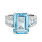 Topaz Pave Diamond Designer Party Wear Ring In 18k White Gold