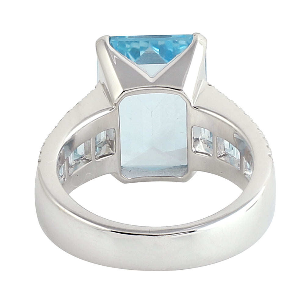 Topaz Pave Diamond Designer Party Wear Ring In 18k White Gold