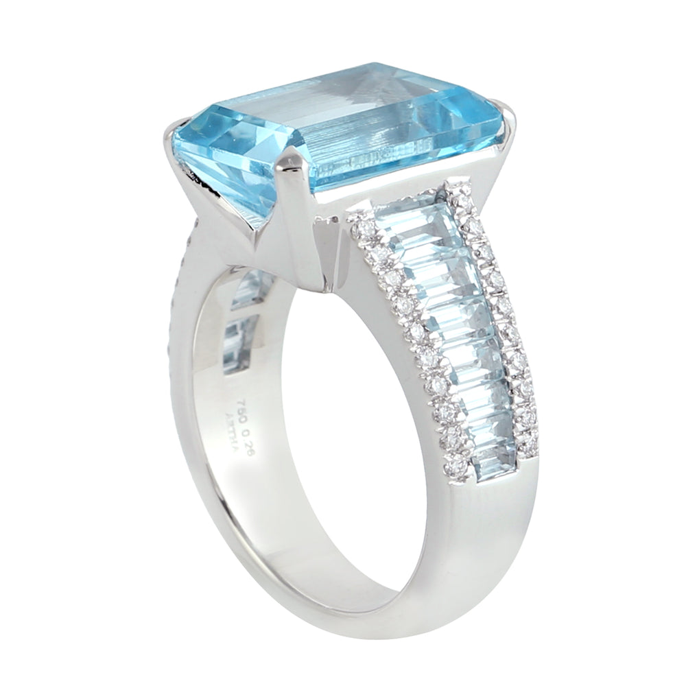 Topaz Pave Diamond Designer Party Wear Ring In 18k White Gold