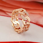 Natural Micro Pave Diamond Cuban Chain Design Statement Ring Jewelry in 18k Rose Gold