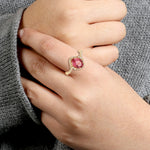 Beautiful Pink Tourmaline Pave Diamond Cocktail Ring Jewelry In 18k Yellow Gold