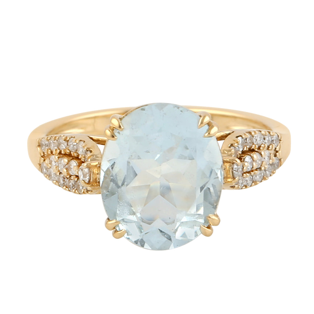 Aquamarine & Diamond Accent Cocktail Ring Jewelry In 18k Yellow Gold