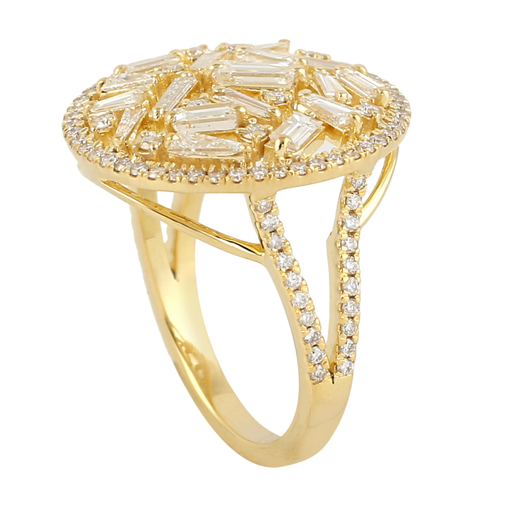 Tapered Baguette Diamond Cluster Ring In 18k Yellow Gold For Her