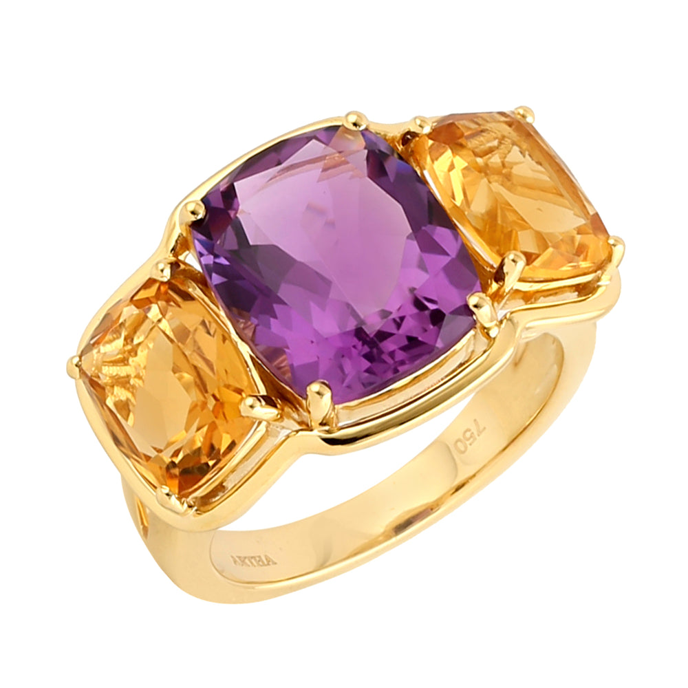 Natural Amethyst Citrine Handmade Ring In 18k Yellow Gold Gift