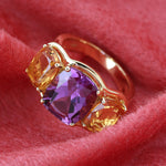 Natural Amethyst Citrine Handmade Ring In 18k Yellow Gold Gift