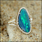 Natural Opal Doublet & Pave Diamond Designer Cocktail Ring In 18k Yellow Gold Gift