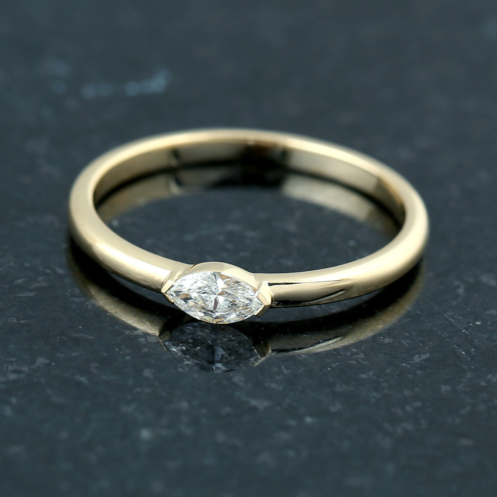 Marquise Diamond Solitaire Sleek Band Ring In Yellow Gold